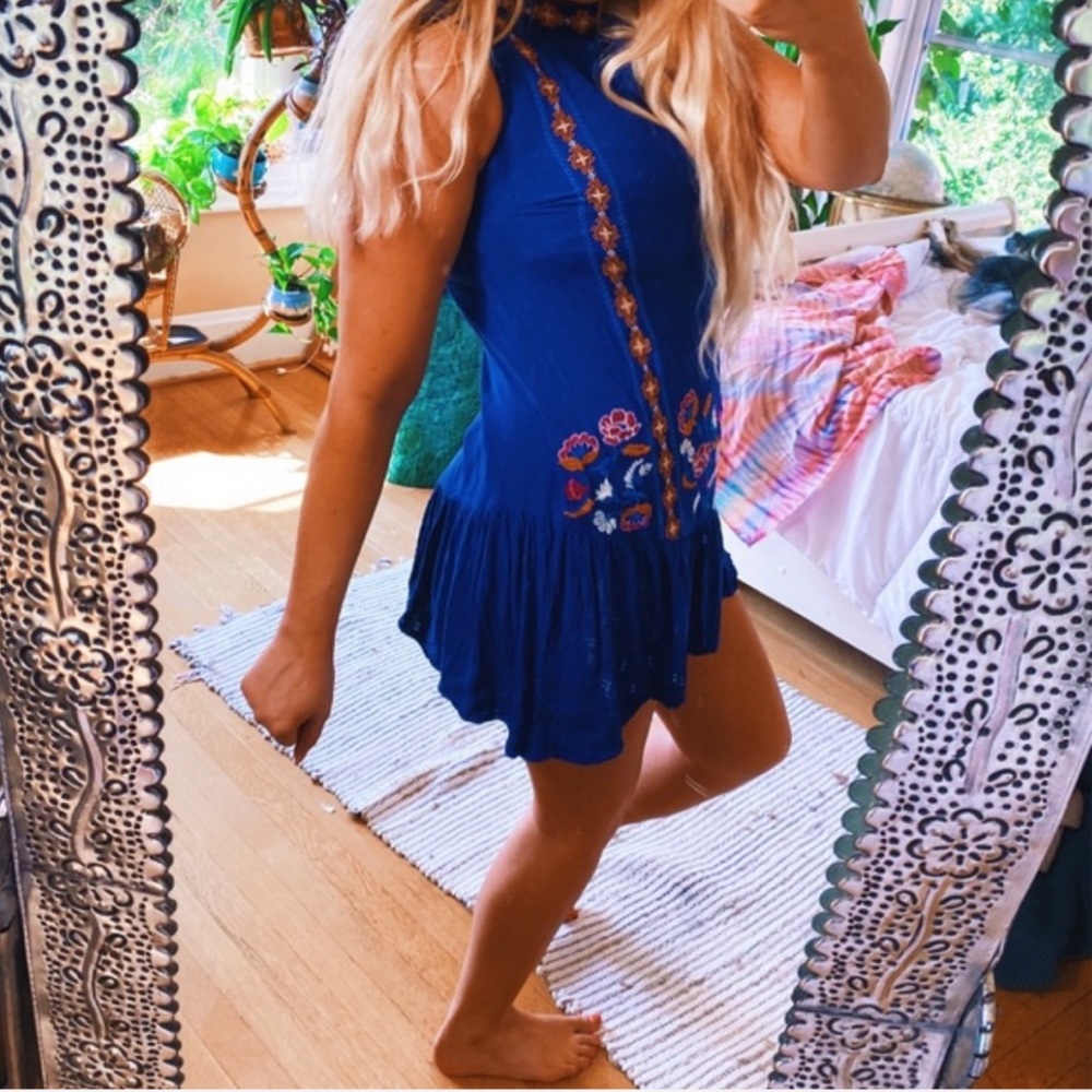 Blue Peplum Gypsy Boho Tribal Dress - Picture 5 of 5